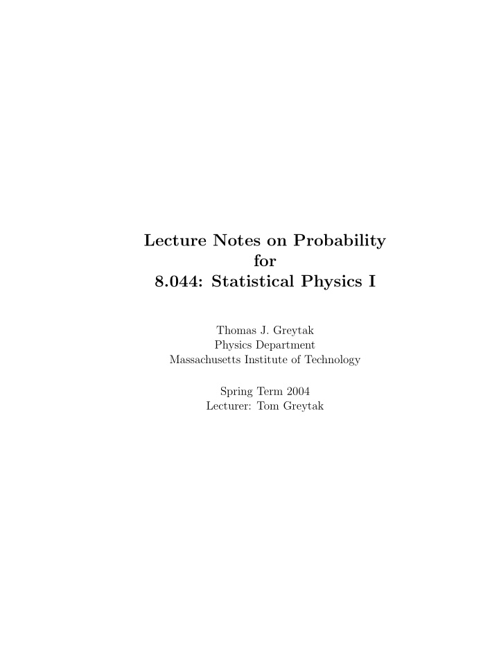 lecture notes on probability for 8 044 statistical