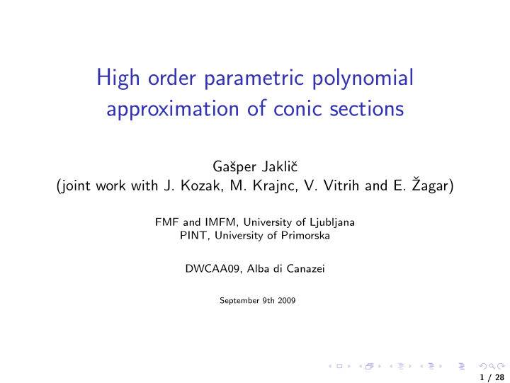 high order parametric polynomial approximation of conic