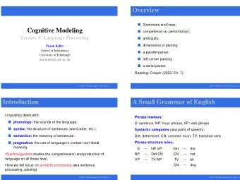 Overview  Grammars and trees;  Cognitive Modeling  competence vs. performance;  Lecture 9: