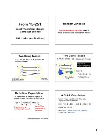 From 15-251  Random variables  Great Theoretical Ideas in  Discrete random variable: take a