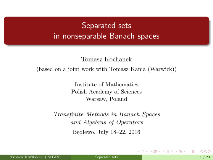 separated sets in nonseparable banach spaces