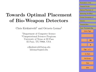 Towards Optimal Placement  Estimating the Effect . . .  Precise Formulation of . . .  of Bio-Weapon