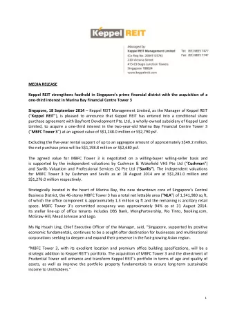 1 The Manager believes that the accretive (1) acquisition will be beneficial to Unitholders of