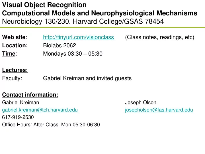 visual object recognition computational models and