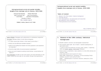 1  Geneva in the 19th century: historical  Our paper discusses issues of social status endogamy: