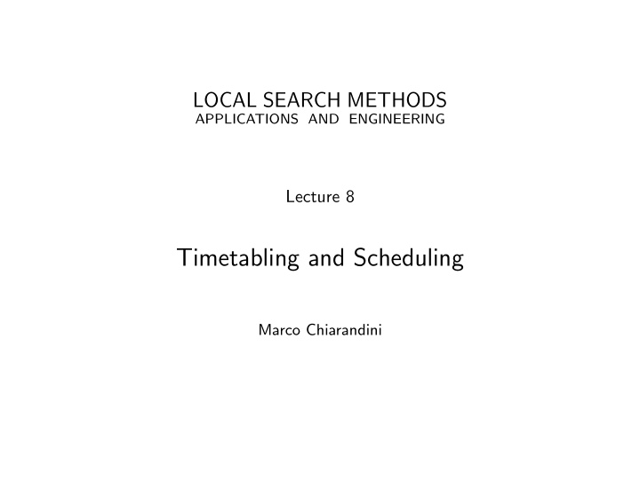 timetabling and scheduling