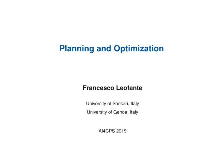 planning and optimization