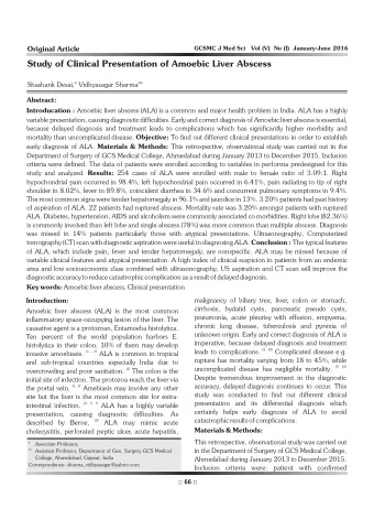 Study of Clinical Presentation of Amoebic Liver Abscess  Shashank Desai,* Vidhyasagar Sharma**