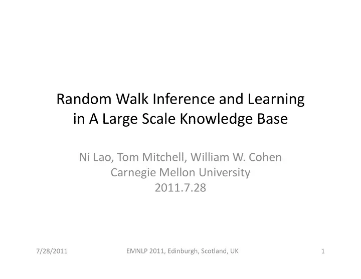 random walk inference and learning in a large scale