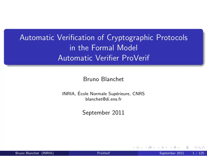 automatic verification of cryptographic protocols in the