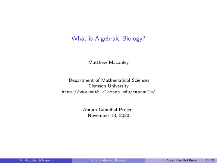 what is algebraic biology