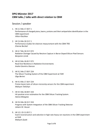DPG Mnster 2017  CBM talks / talks with direct relation to CBM  Session / speaker 1. HK 2.3 Mo