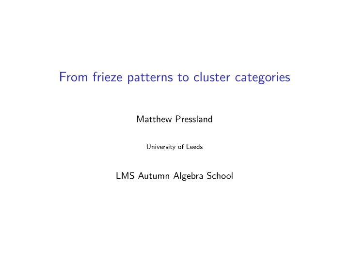 from frieze patterns to cluster categories
