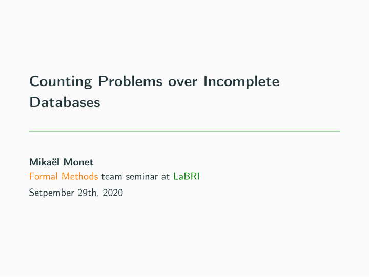 counting problems over incomplete databases