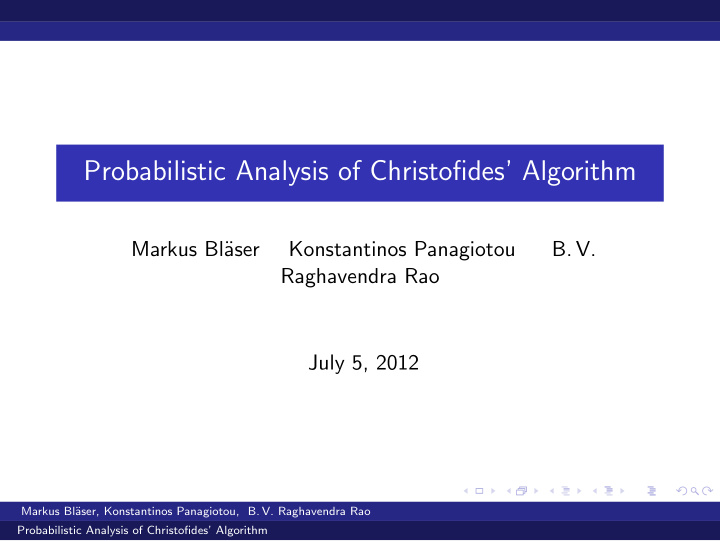 probabilistic analysis of christofides algorithm