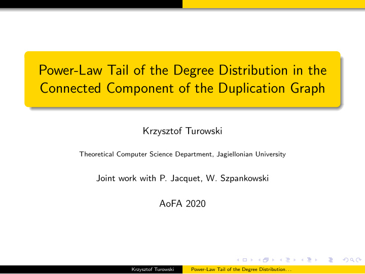power law tail of the degree distribution in the