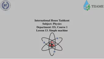 International House Tashkent  Subject: Physics  Department: ES, Course 1  Lesson 13. Simple machine