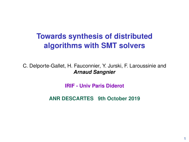 towards synthesis of distributed algorithms with smt