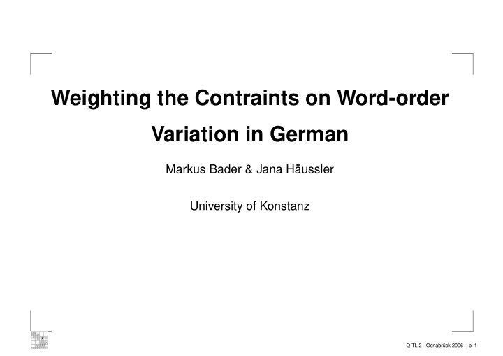 weighting the contraints on word order variation in german