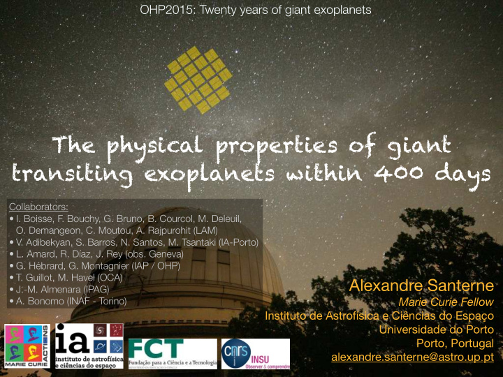 the physical properties of giant transiting exoplanets