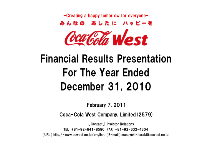 financial results presentation for the year ended
