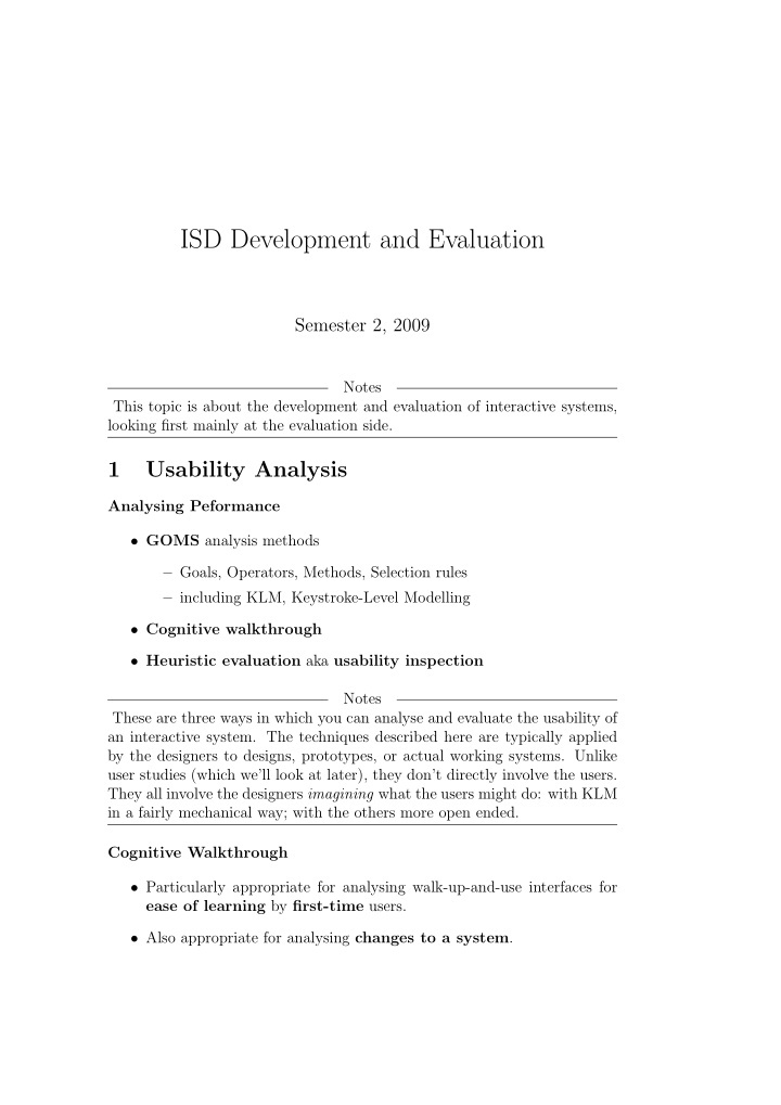isd development and evaluation