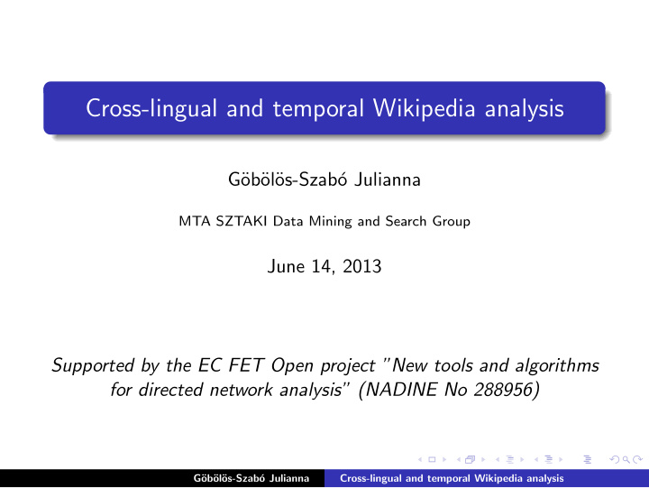 cross lingual and temporal wikipedia analysis