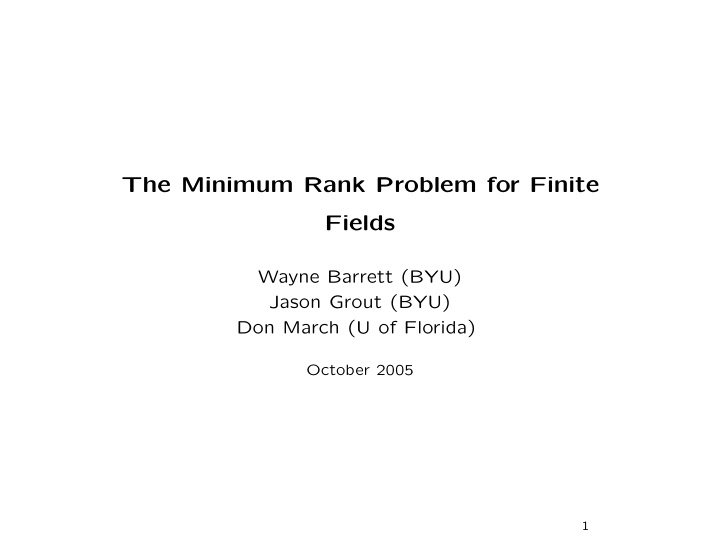the minimum rank problem for finite fields