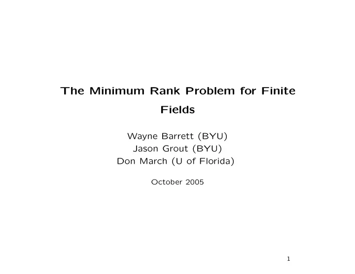 the minimum rank problem for finite fields