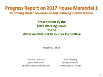 Progress Report on 2017 House Memorial 1  Improving Water Governance and Planning in New Mexico