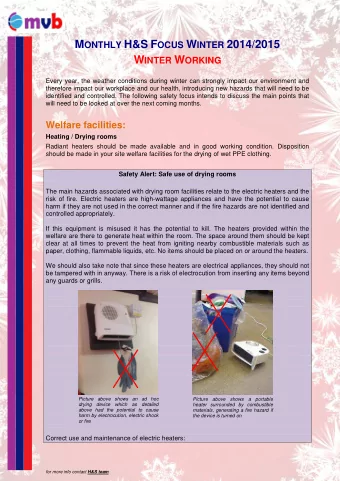 M ONTHLY H&amp;S F OCUS W INTER 2014/2015 W INTER W ORKING  Every year, the weather conditions