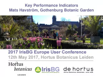 Key Performance Indicators  Mats Havstrm, Gothenburg Botanic Garden  Workshop on  Key Performance