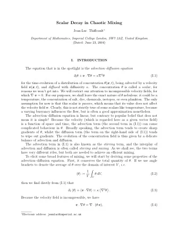 Scalar Decay in Chaotic Mixing Jean-Luc Thiffeault   Department of Mathematics, Imperial College