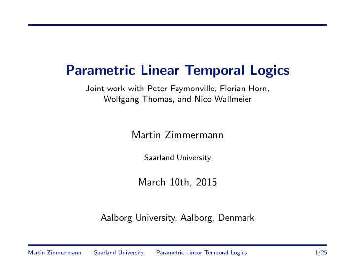 parametric linear temporal logics