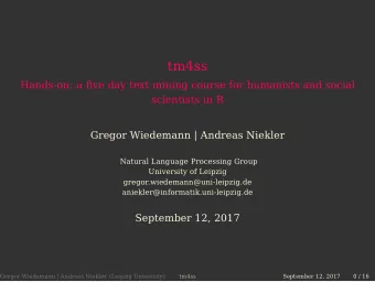 tm4ss  Hands-on: a five day text mining course for humanists and social  scientists in R  Gregor