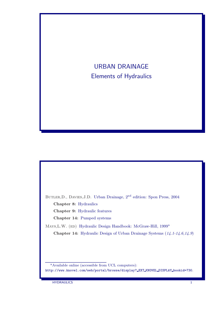 urban drainage elements of hydraulics
