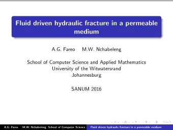 Fluid driven hydraulic fracture in a permeable  medium  A.G. Fareo  M.W. Nchabeleng  School of