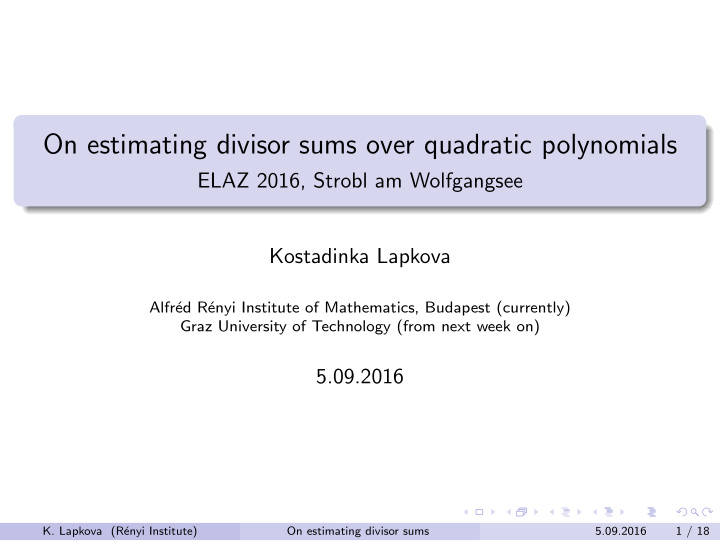 on estimating divisor sums over quadratic polynomials