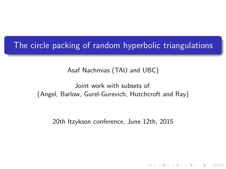 the circle packing of random hyperbolic triangulations