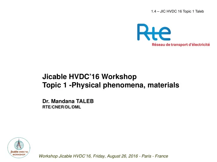 workshop jicable hvdc 16 friday august 26 2016 paris