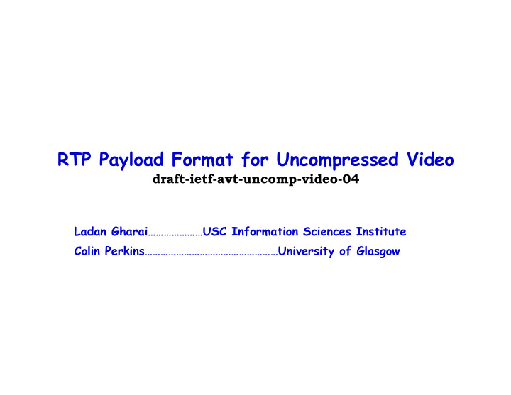 rtp payload format for uncompressed video