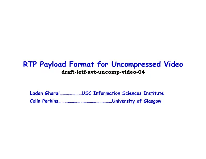rtp payload format for uncompressed video