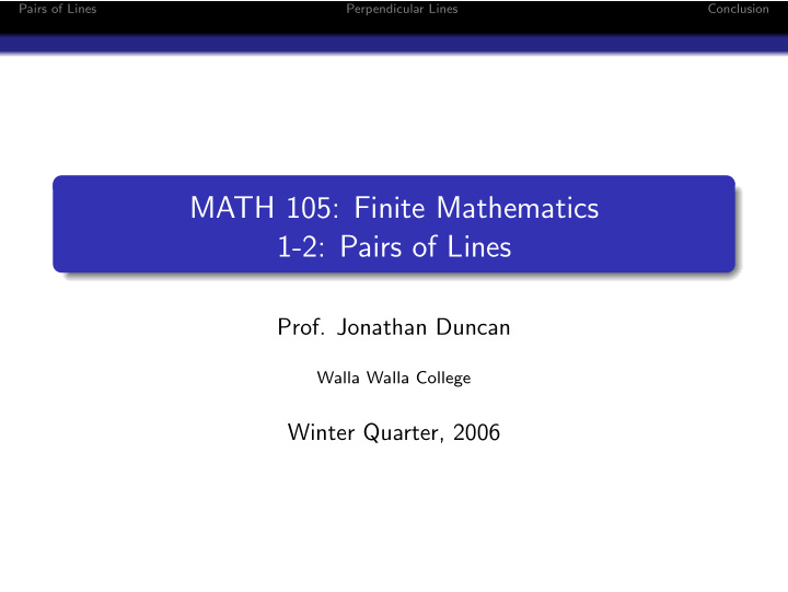 math 105 finite mathematics 1 2 pairs of lines