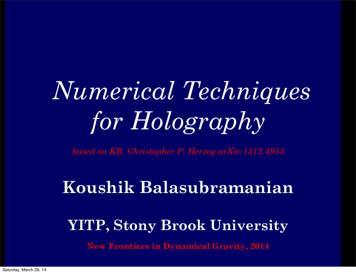 numerical techniques for holography