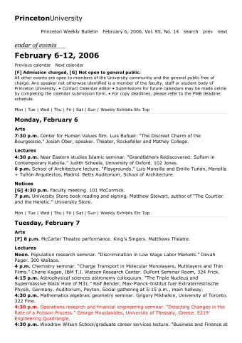 February 6-12, 2006  Previous calendar   Next calendar  [F] Admission charged, [G] Not open to