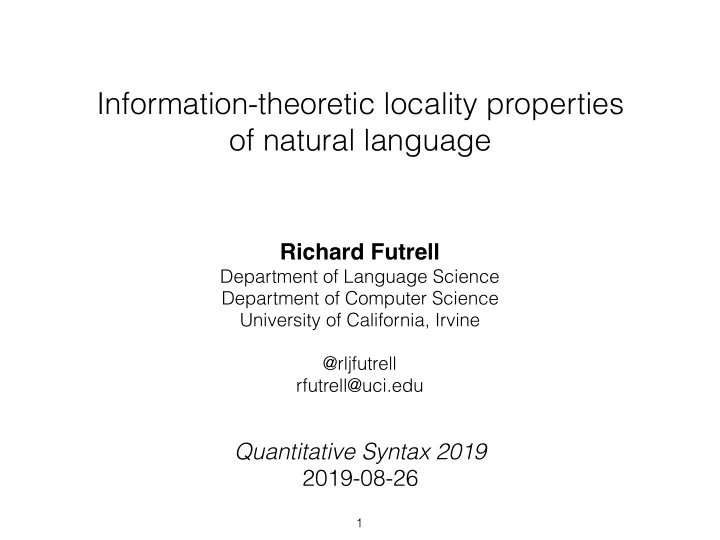 information theoretic locality properties of natural