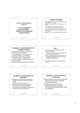 1  Phatic vs. ideational communication  Phatic vs. ideational communication  These two metaphors