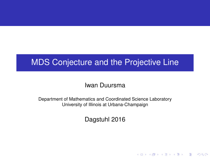 mds conjecture and the projective line