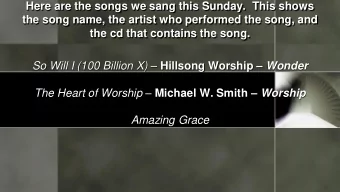 Here are the songs we sang this Sunday.  This shows  the song name, the artist who performed the