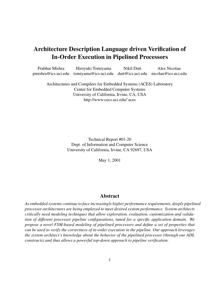architecture description language driven verification of